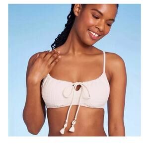 Wild Fable Crochet Tie-Front Bralette Bikini Top Cream Women's Size S 4-6